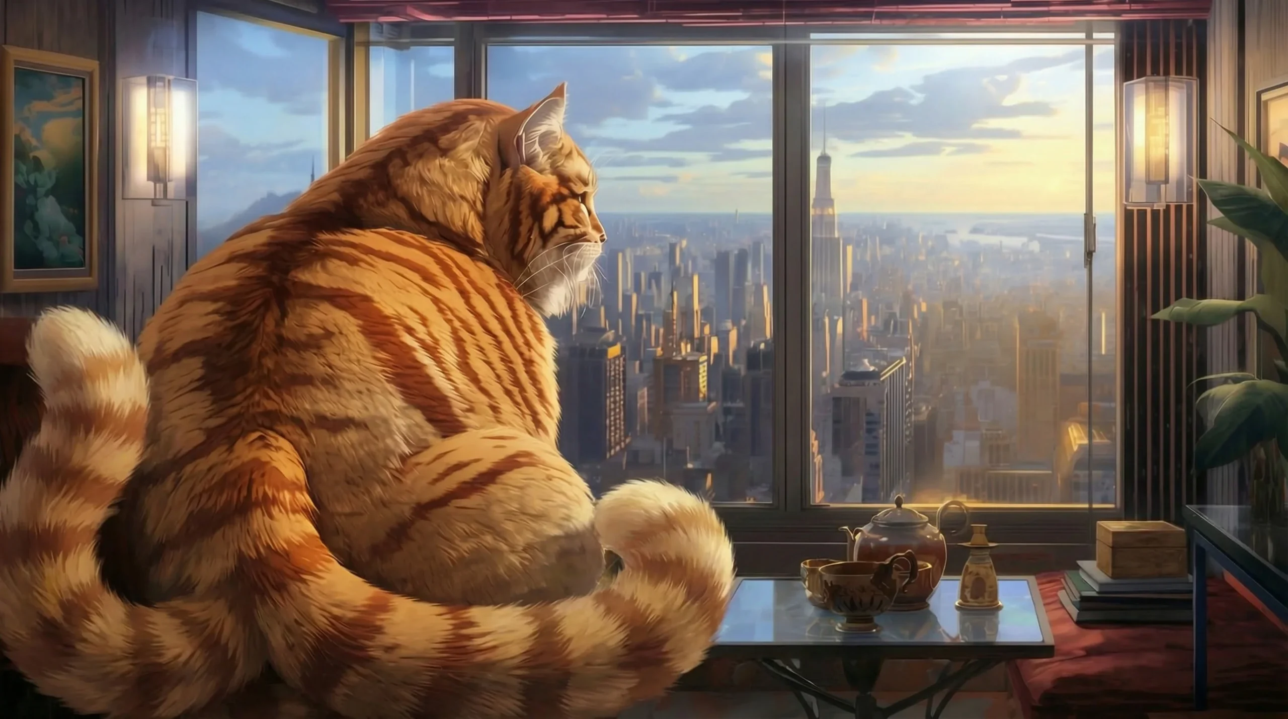 A two-tailed orange cat in the 100/50 Journey landscape