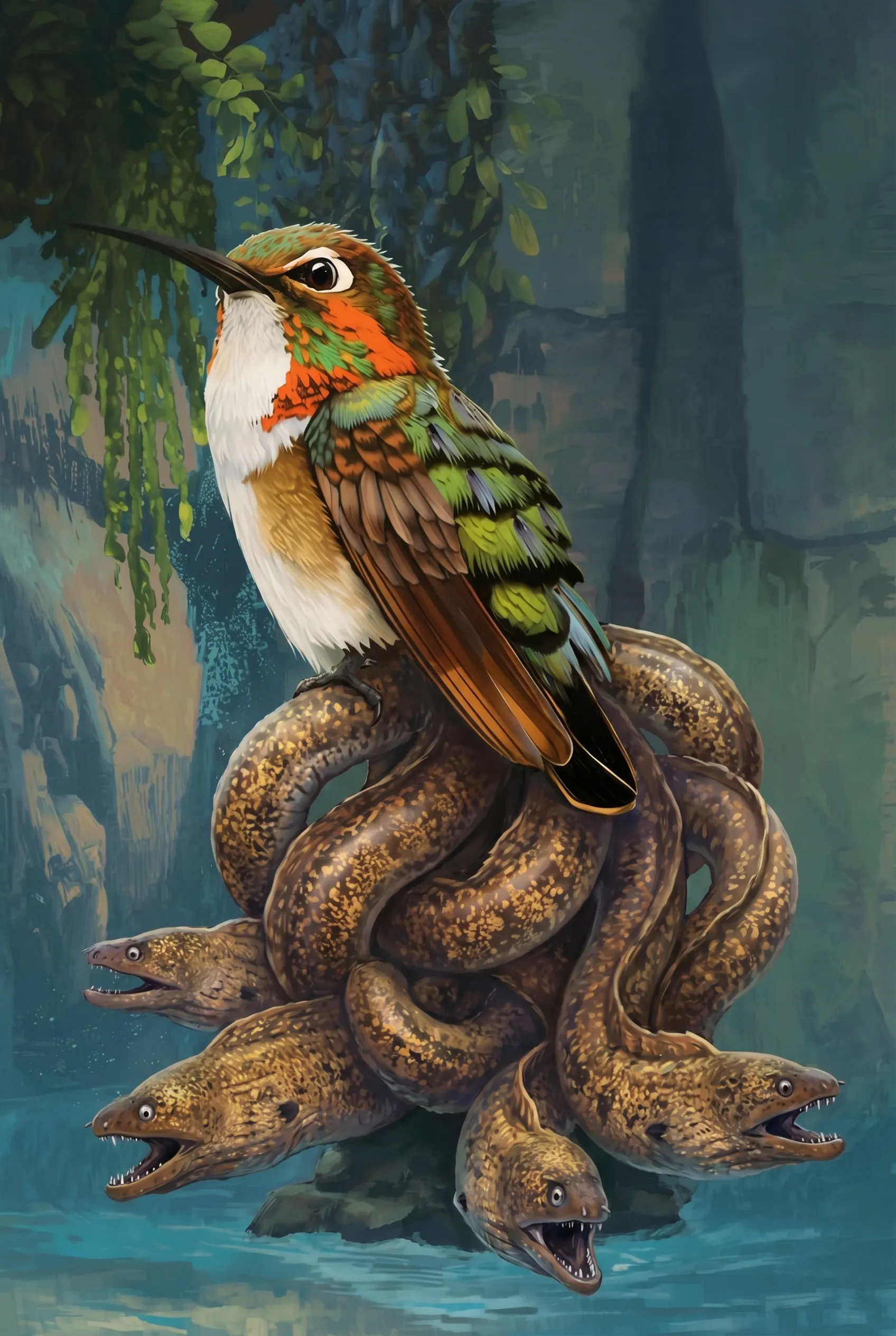 A majestic hummingbird-eel creature from the Advant serial illuminated against a dark background