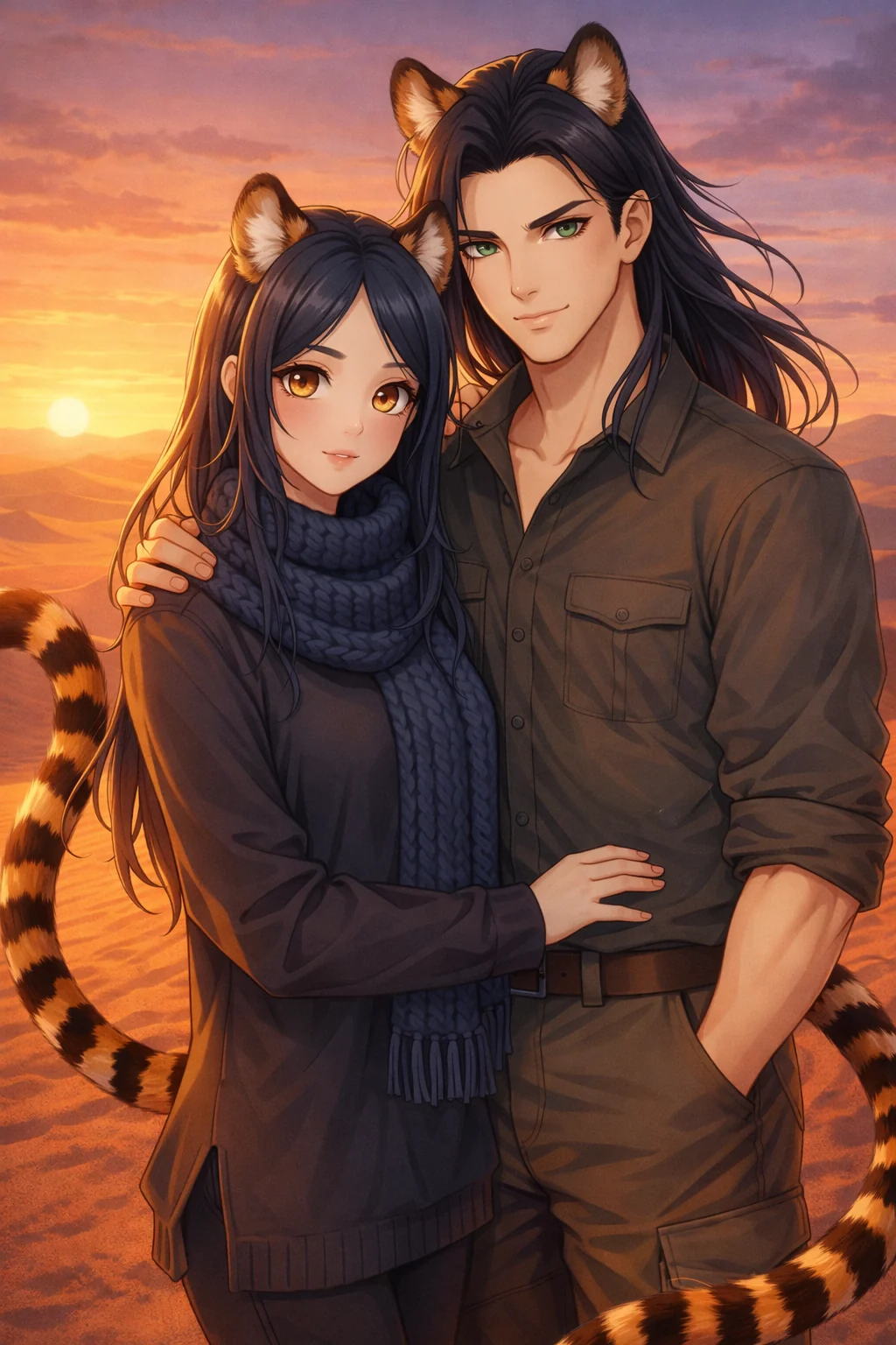 Althena and Nijo as tiger-human hybrids enjoying time together