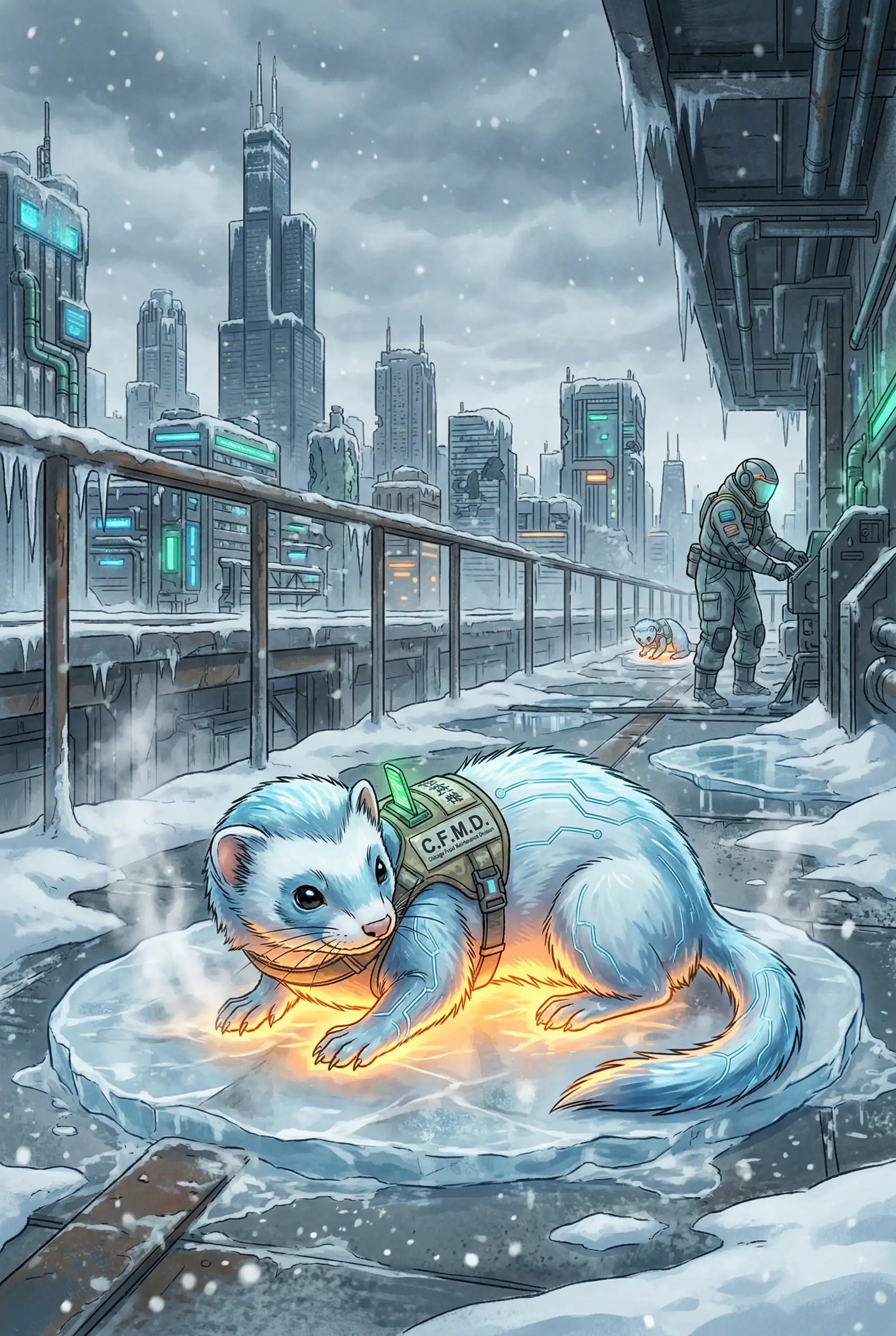 Ferret heats frozen city with belly