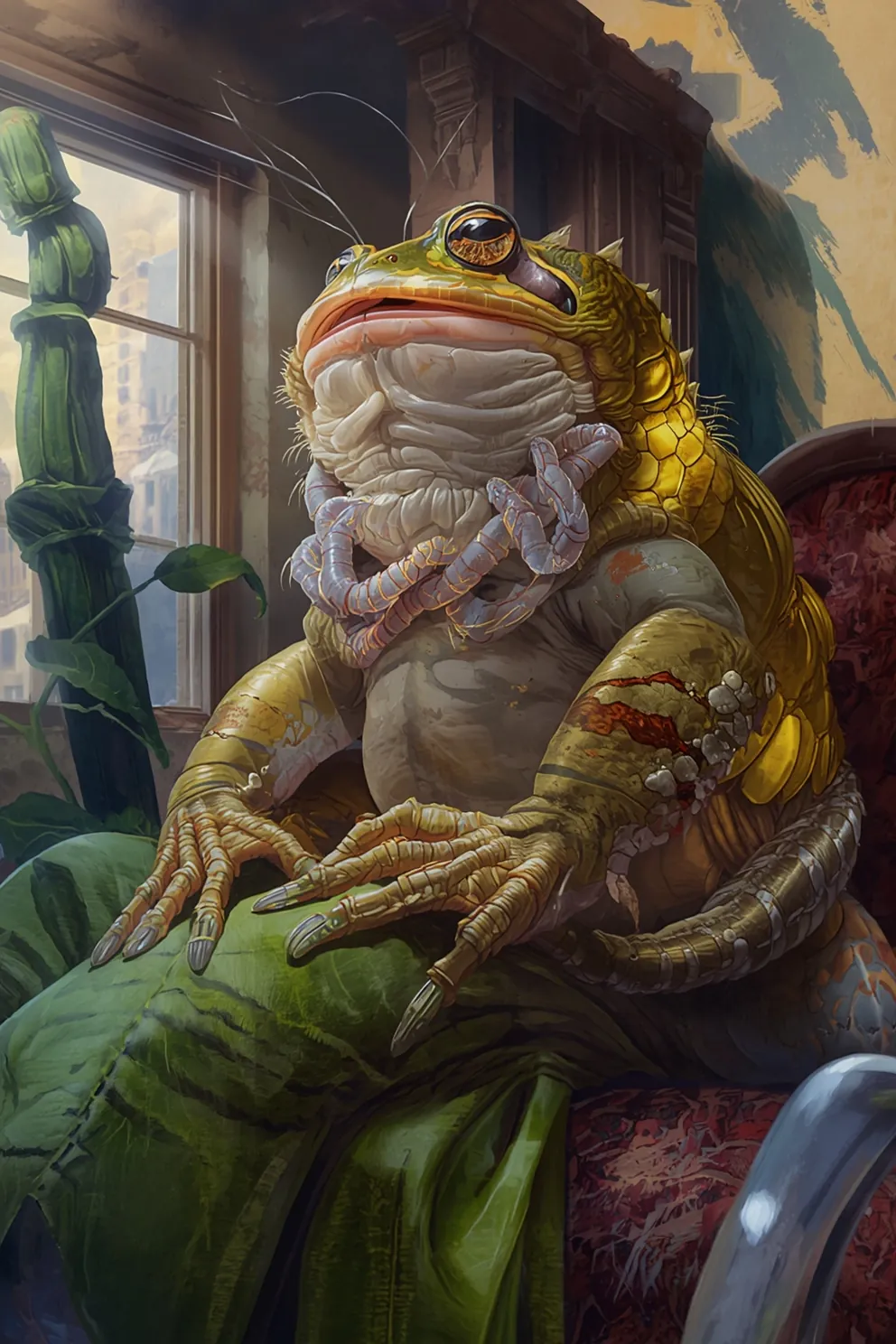 A frog-shrimp creature from the Advant serial with an intense gaze through steampunk goggles