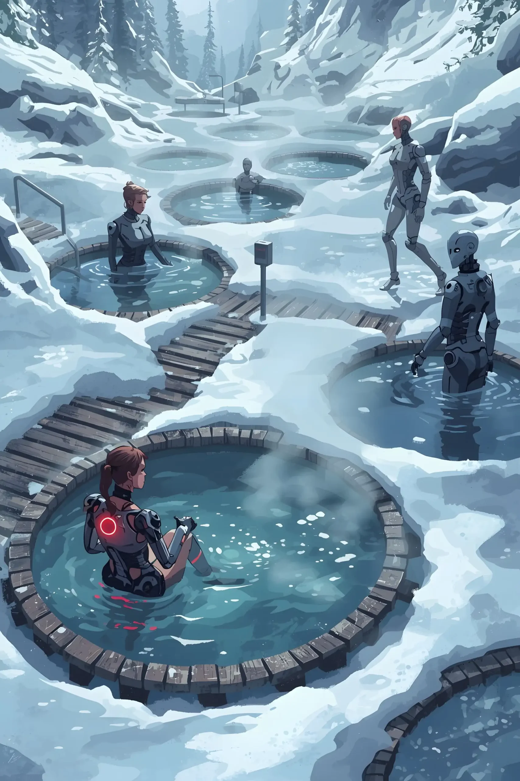 Robots soaking in the hot pools, from the Advant serial