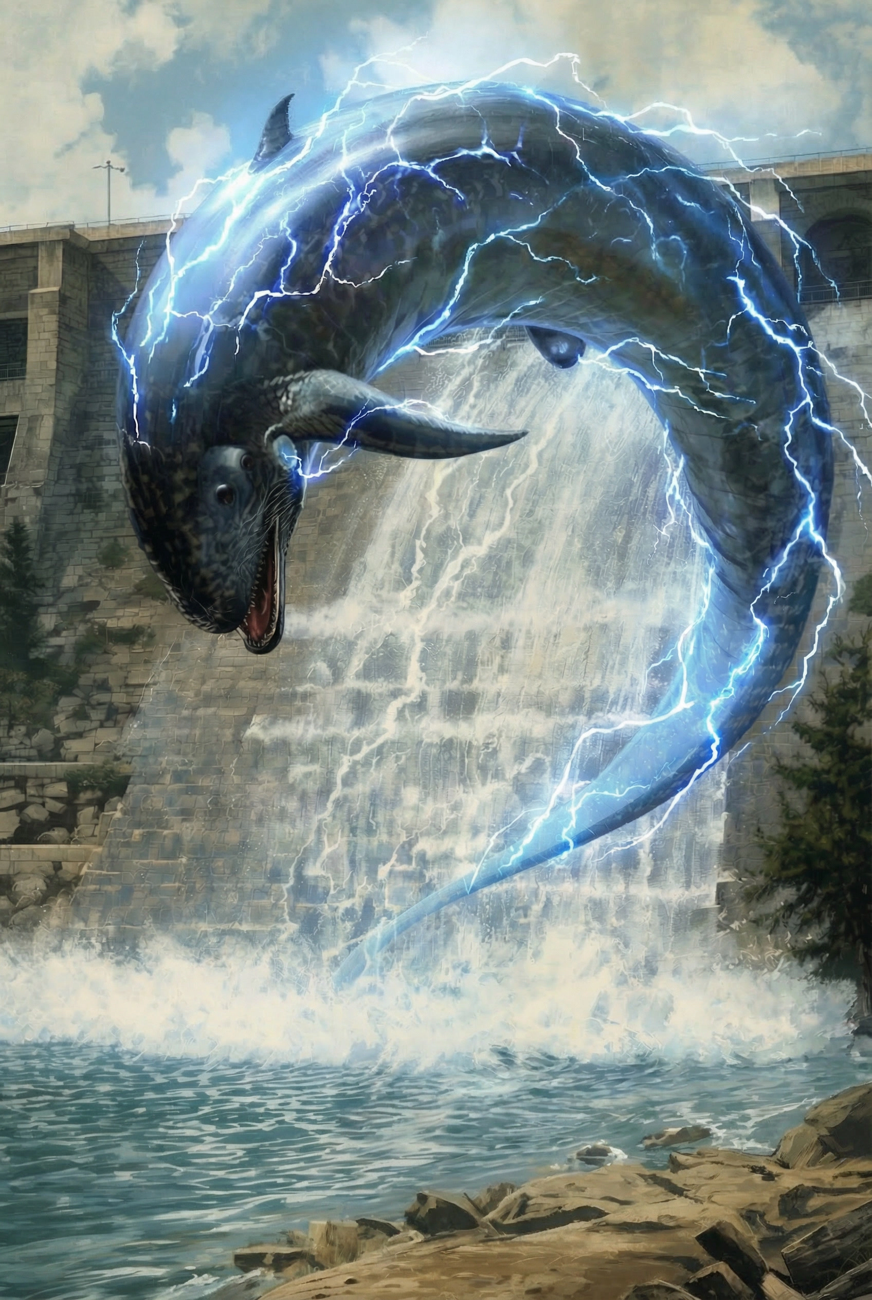 Elphin the dolphin-eel at the dam, from the Advant serial