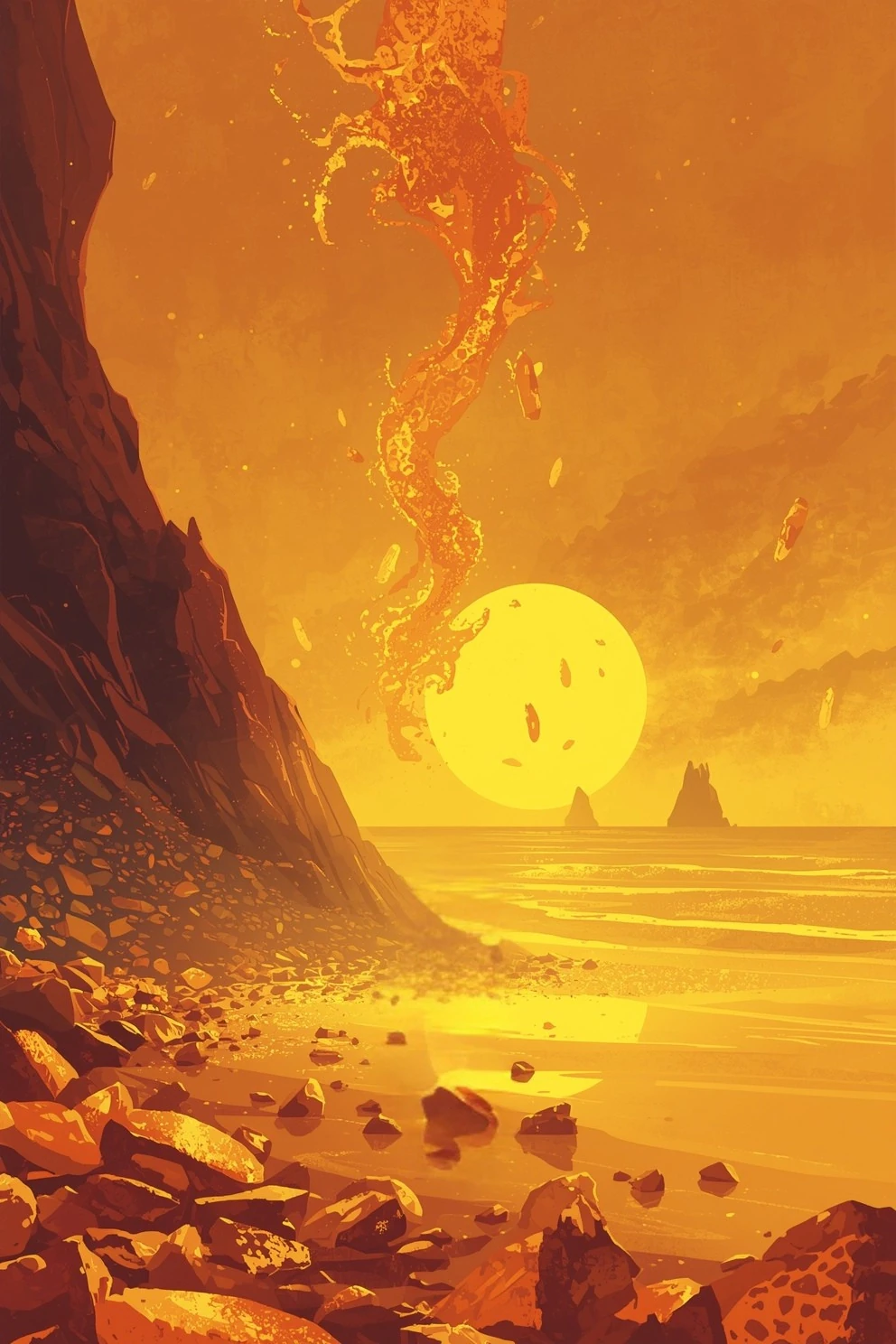 Fiery volcanic landscape