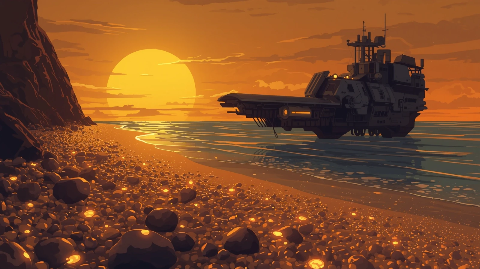 Golden beach sunset with amber sand