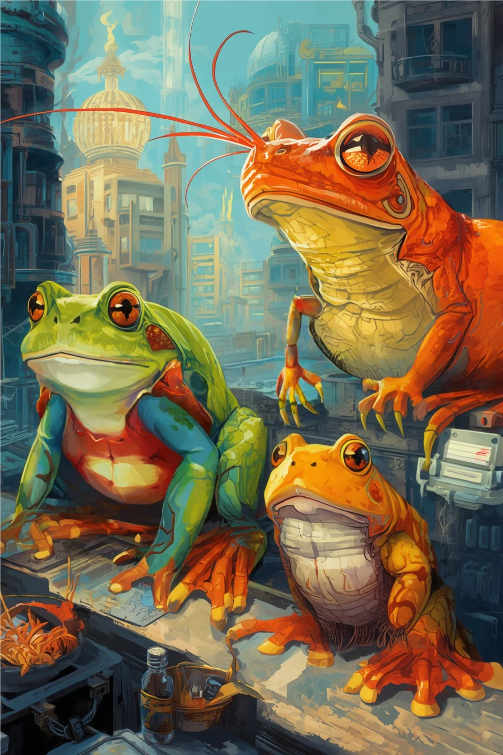 A frog-shrimp creature from the Advant serial in a warm steampunk setting