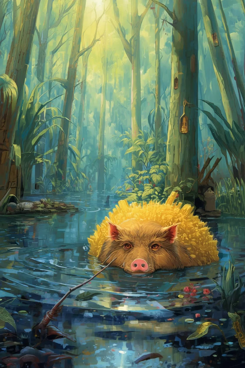A sponge hog creature from the Advant serial in a gentle scene