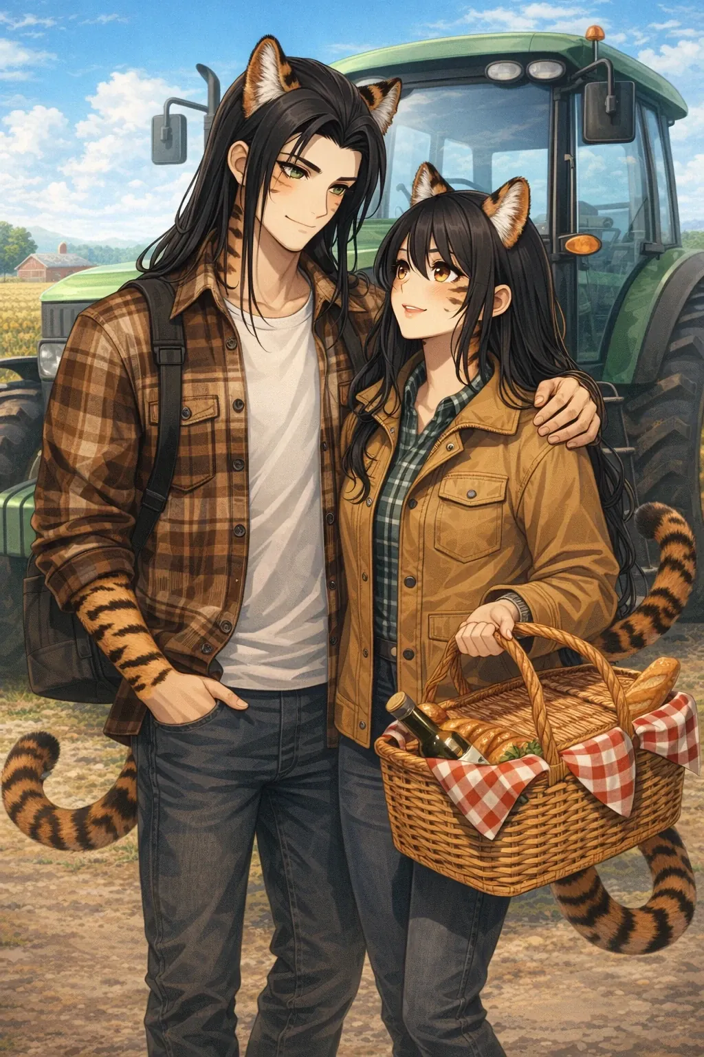 Althena and Nijo having a tractor picnic