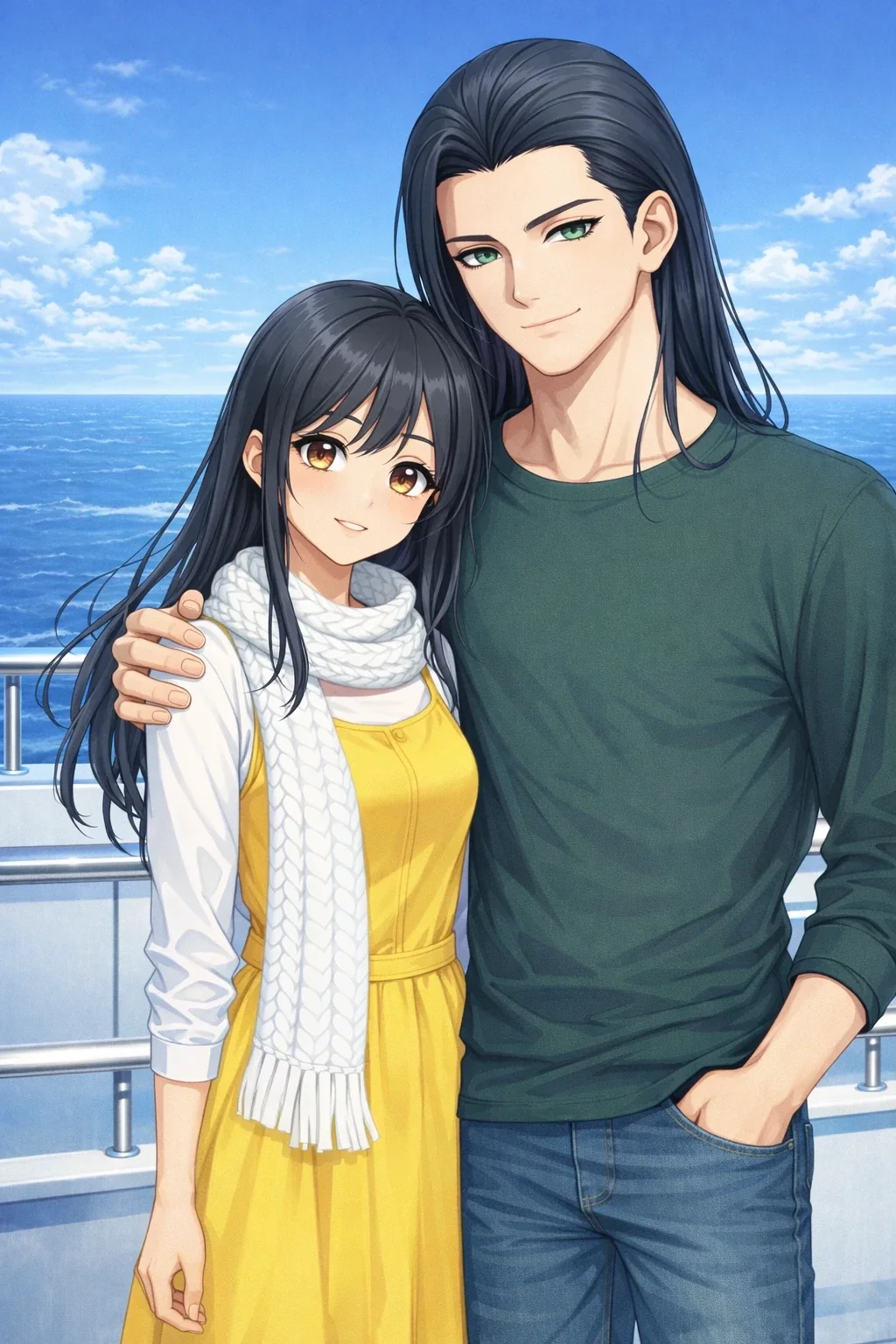 Althena and Nijo on a boat in the ocean
