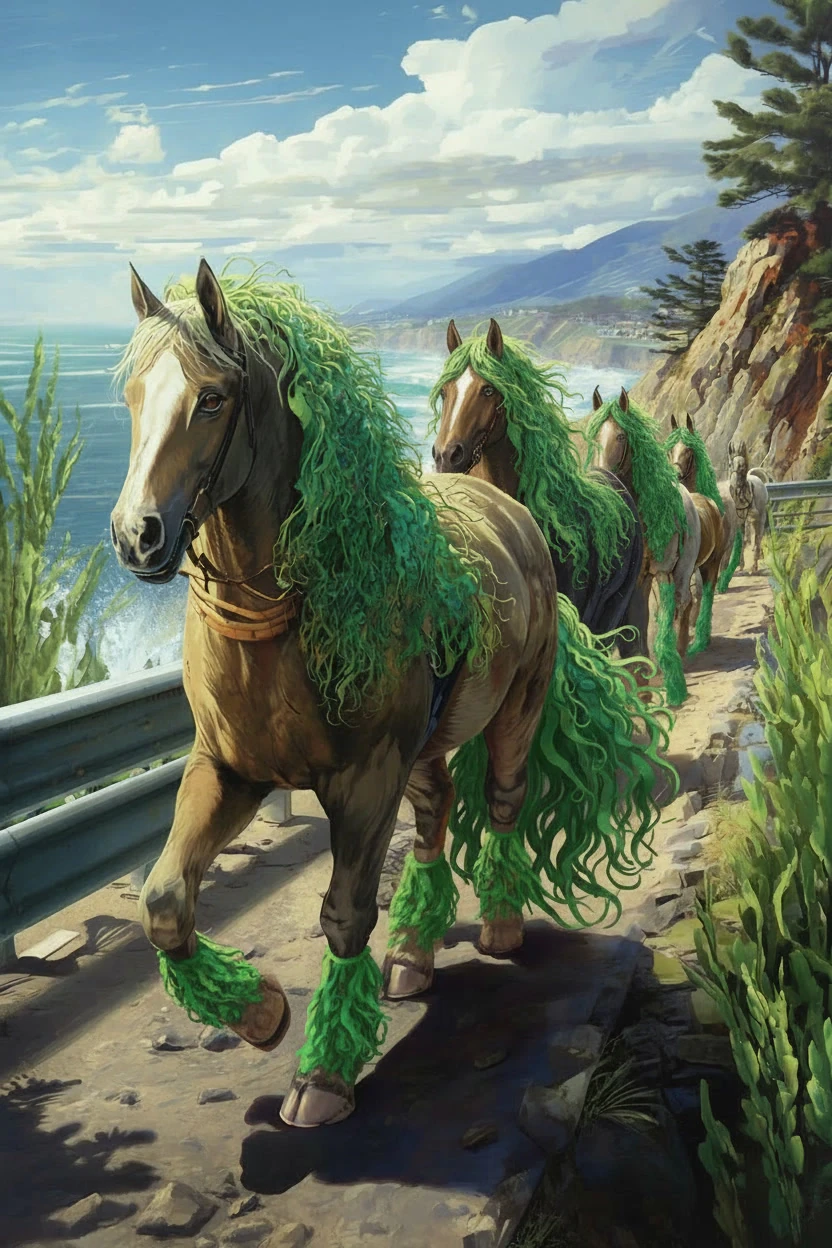 Kelp runners with flowing seaweed manes