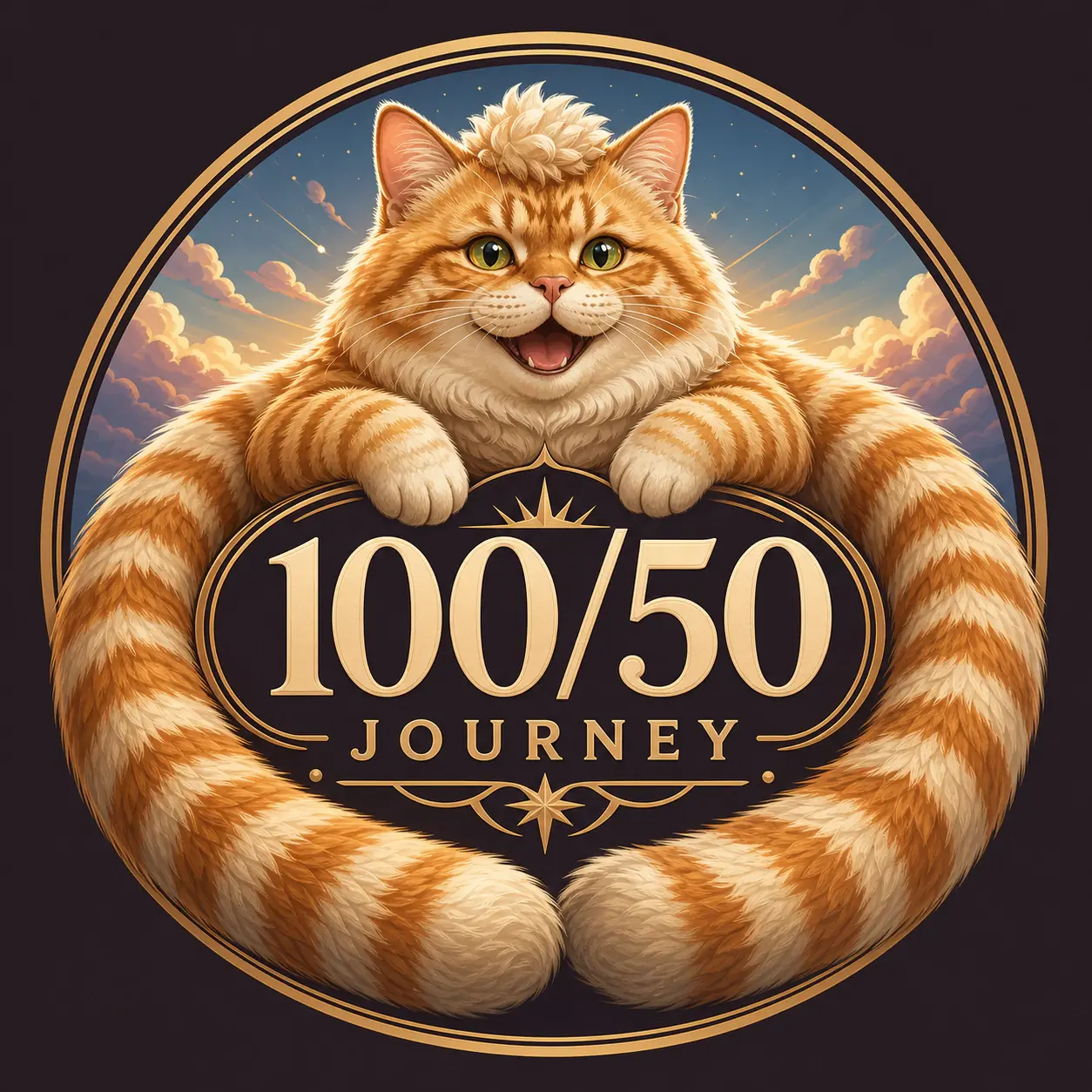 Sausage-Cat 100/50 logo, gold